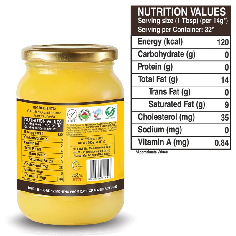 Organic Cow Ghee 1000ML | Certified Organic Sourced from Desi & Healthy Cows gallery