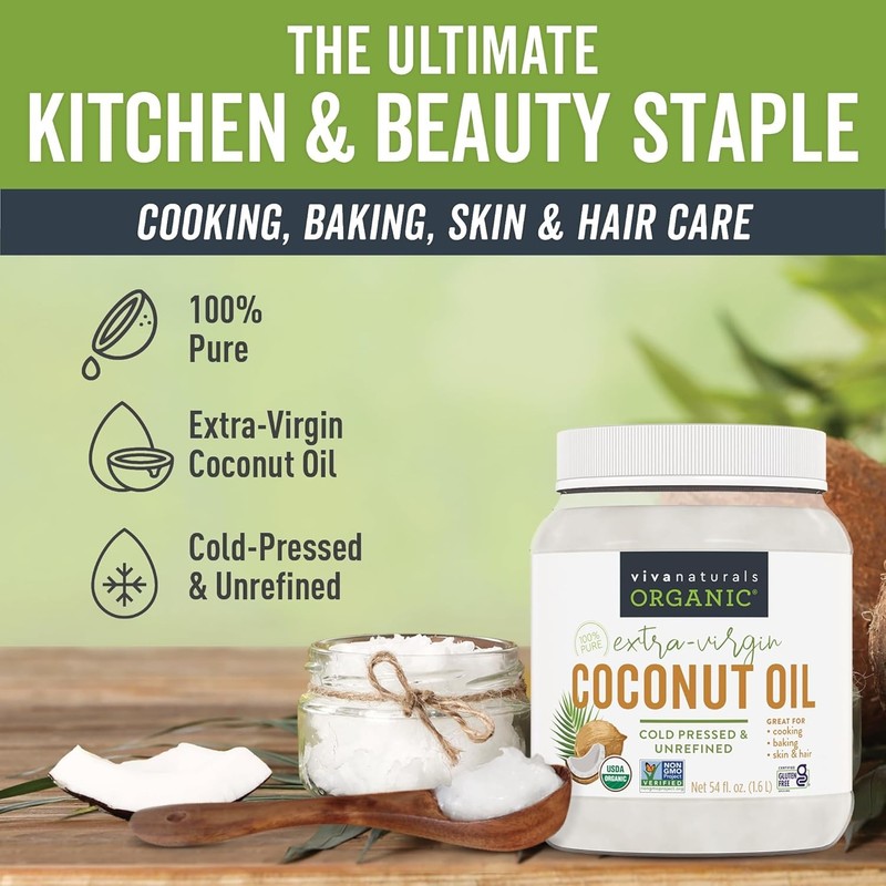 Viva Naturals Organic Coconut Oil - Unrefined, 54 Fl Oz (Pack of 1) gallery