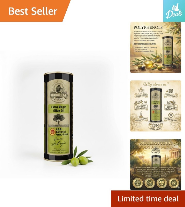 Single Estate Greek EVOO – 16.9 Fl Oz – High Phenol, Kosher, Cold Extracted