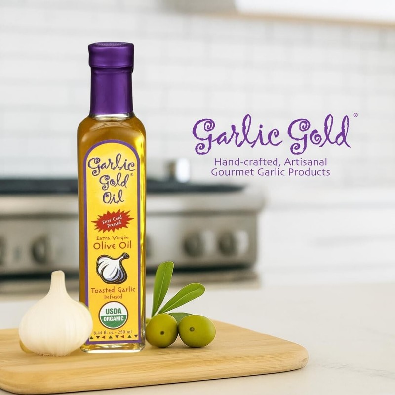 Artisanal Garlic Infused Extra Virgin Olive Oil - 3 Pack, USDA Organic, 250 mL gallery