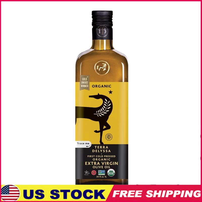 Organic Extra Virgin Olive Oil Cold Pressed Antioxidant Rich Cooking 34 fl oz US