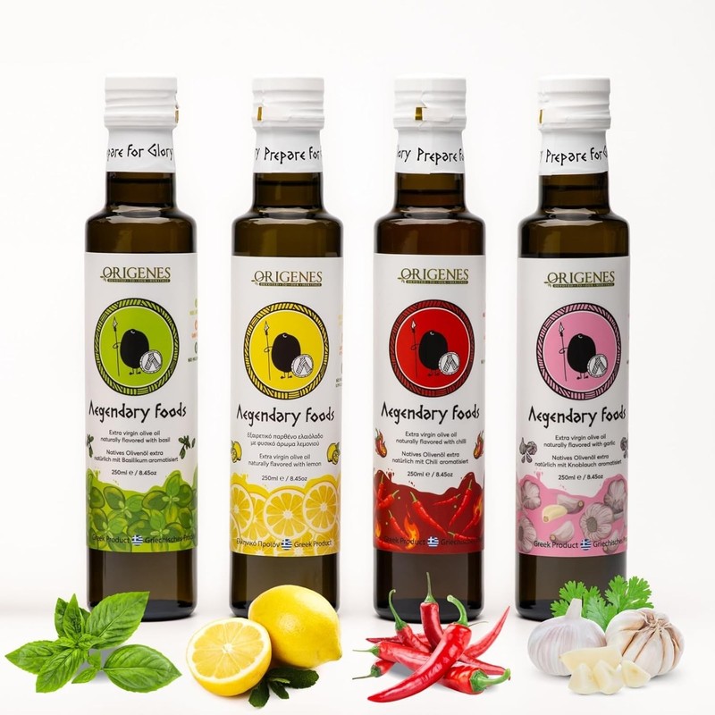 Pack of 4 Extra Virgin Flavored Olive Oil – Garlic, Chili, Lemon & Basil Infu…