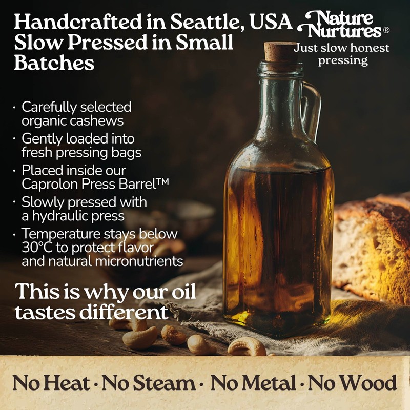 Cashew Oil for Cooking Raw Unrefined First Cold-Pressed Below 30C Made in USA gallery