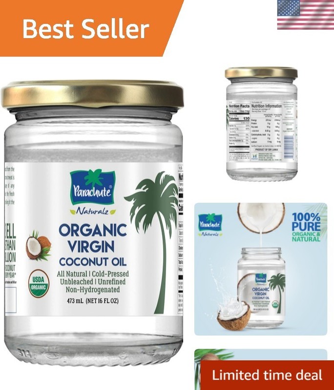 16 Fl. Oz. Organic Virgin Coconut Oil in Glass Jar – Perfect for Cooking & Skin