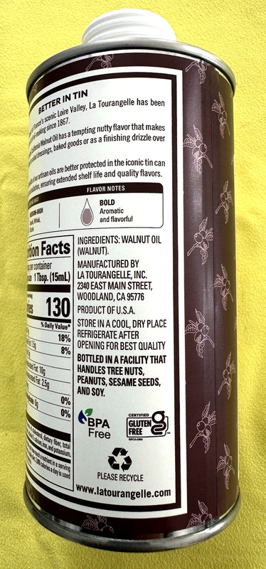 NIB ARTISAN MADE CALIFORNIA USA SLOW ROASTED WALNUT OIL TIN CAN 500 ML EXP 2027 gallery