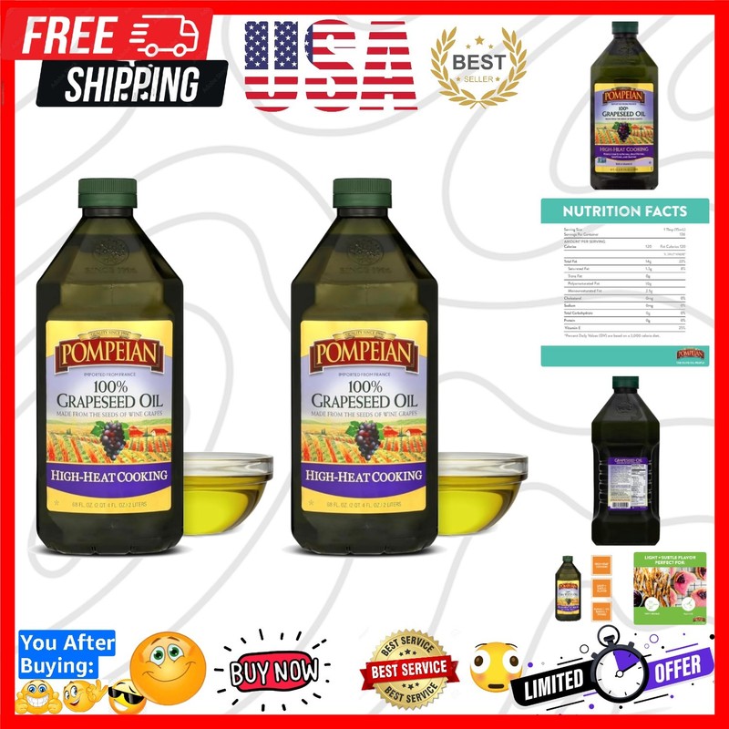 100% Grapeseed Oil, Light and Subtle Flavor, 68 Fl Oz Pack of 2