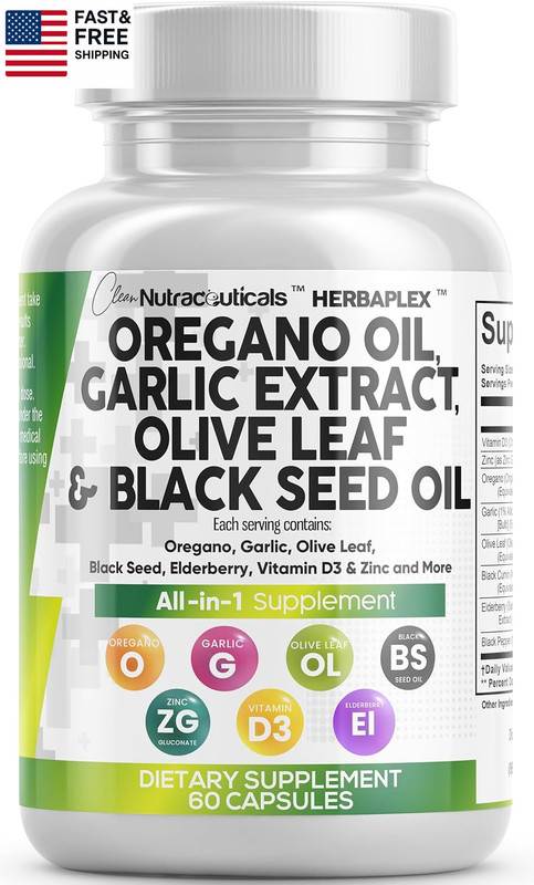 Clean Nutra Oregano Oil with Black Seed Oil Garlic Olive Leaf Extract – Oil of O