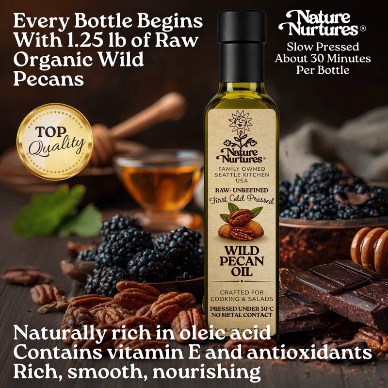 Wild Pecan Oil Cooking Raw Unrefined First Cold-Pressed Below 30C Made in USA gallery