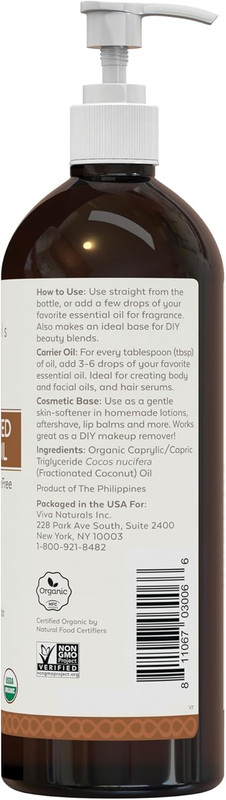 Organic Fractionated Coconut Oil, 16 Fl Oz – Skin & Hair Moisturizer, Massage Oi gallery