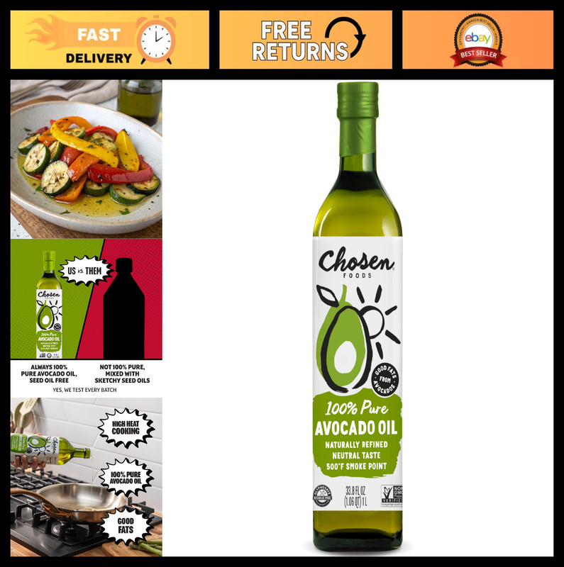 100% Pure Avocado Oil – 1 Liter All-Purpose Cooking Oil, Non-GMO, Gluten-Free, G
