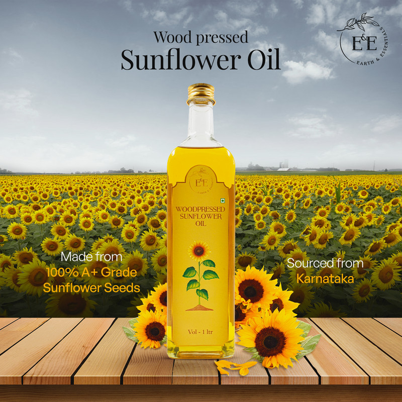 Earth & Essentials Woodpressed Sunflower Oil (1000 ml) I Pure Cooking Oil 100% gallery