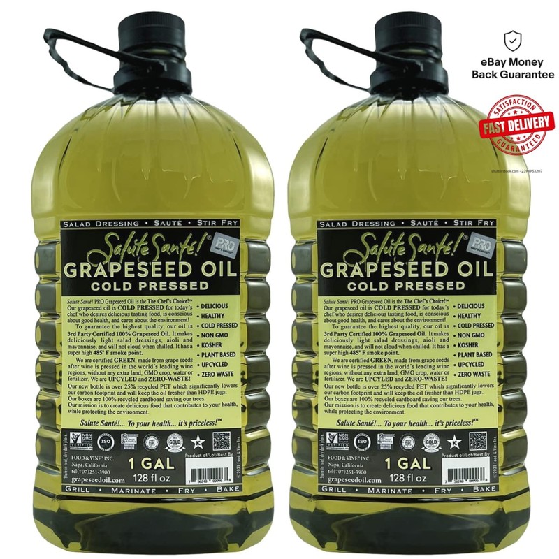 Salute Santé! 256 Fl. Oz. Grapeseed Oil – Pure Cold Pressed for Baking & Frying