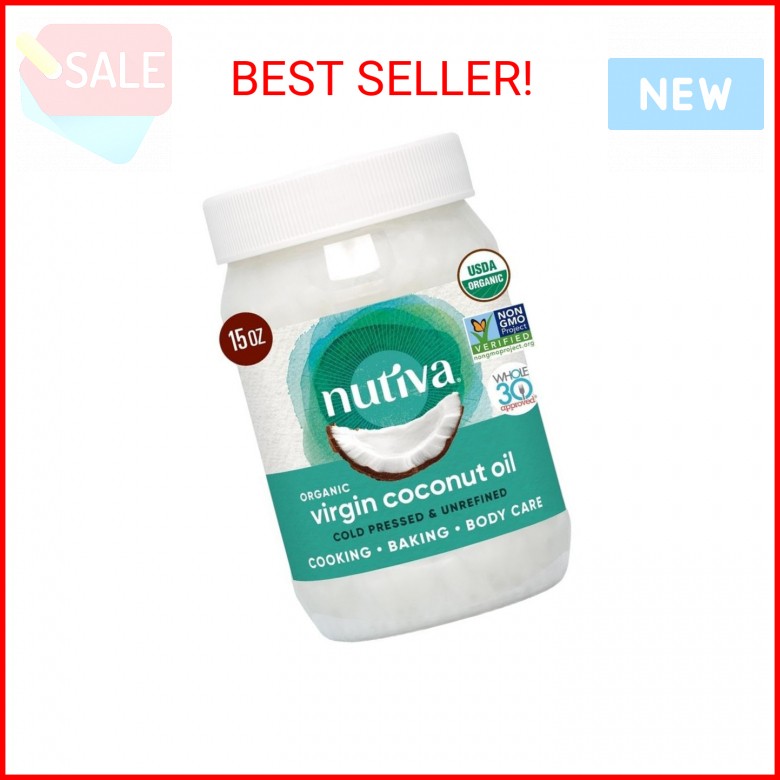 Nutiva Organic Coconut Oil 15 fl oz, Cold-Pressed, Fresh Flavor for Cooking, Nat