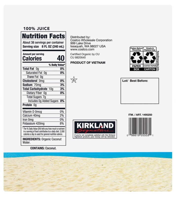 Kirkland Signature Kirkland Signature Organic Coconut Water 9/33.8 Fl Oz Net Wt gallery