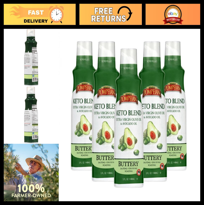 Keto Cooking Spray with Extra Virgin Olive Oil & Avocado Oil – 6 Pack, 5 Fl Oz,