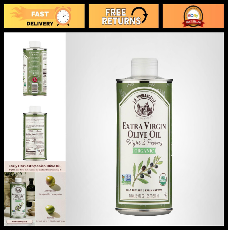 Organic Extra Virgin Olive Oil – Cold-Pressed Spanish EVOO, 16.9 Fl Oz – Rich Fl