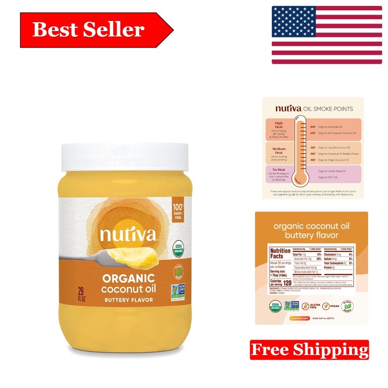 Organic Butter Flavored Coconut Oil – Pure, , Keto-Friendly & USDA Certified