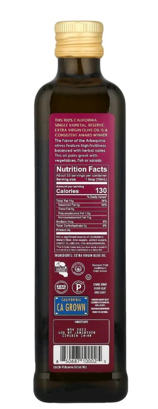 (4-Pack) 100% California, Extra Virgin Olive Oil, Arbequina, 16.9 fl oz (500 ml) gallery