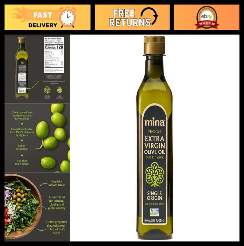 Extra Virgin Olive Oil 16.9 Fl Oz – New Harvest, Polyphenol Rich, Cold Pressed,