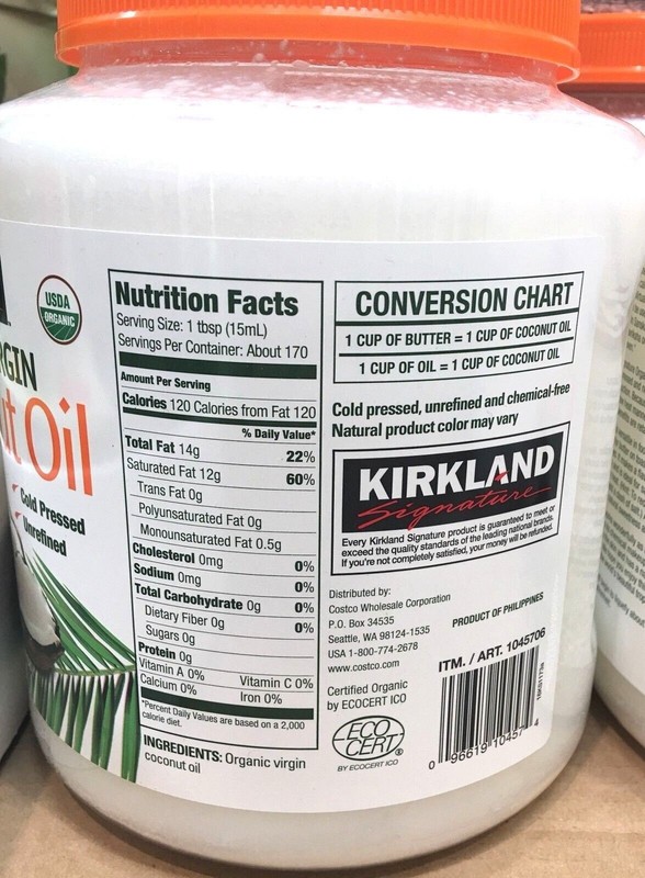 Kirkland Organic Virgin Coconut Oil Cold Pressed Unrefined 2.48L (84 FL OZ) gallery
