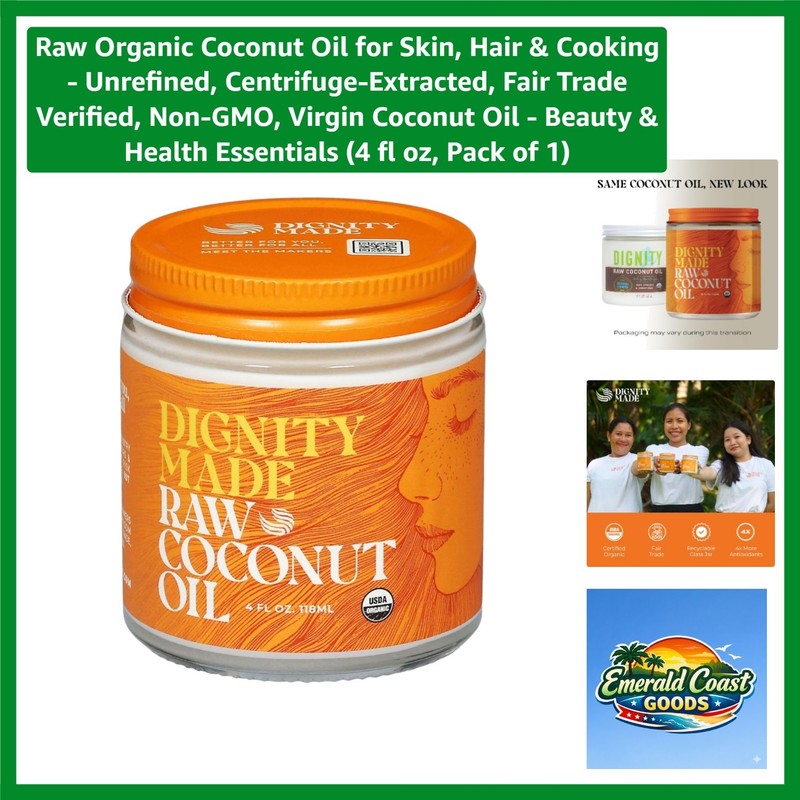 Unrefined Virgin Coconut Oil – Ethically Sourced 4 fl oz for Cooking & Beauty