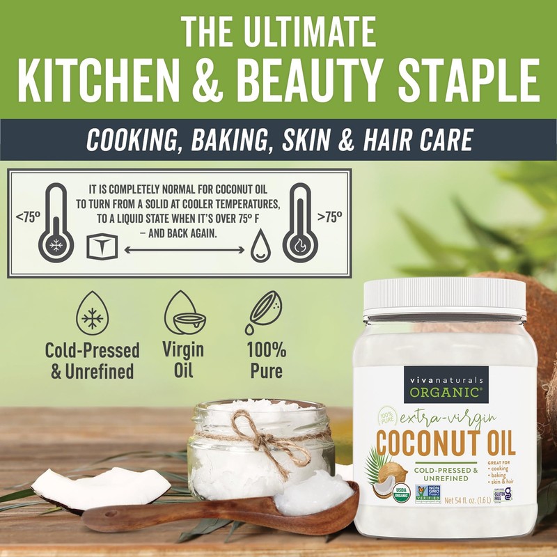 Coconut Oil Organic Unrefined Cold-Pressed Extra Virgin USDA Organic 54 fl oz gallery