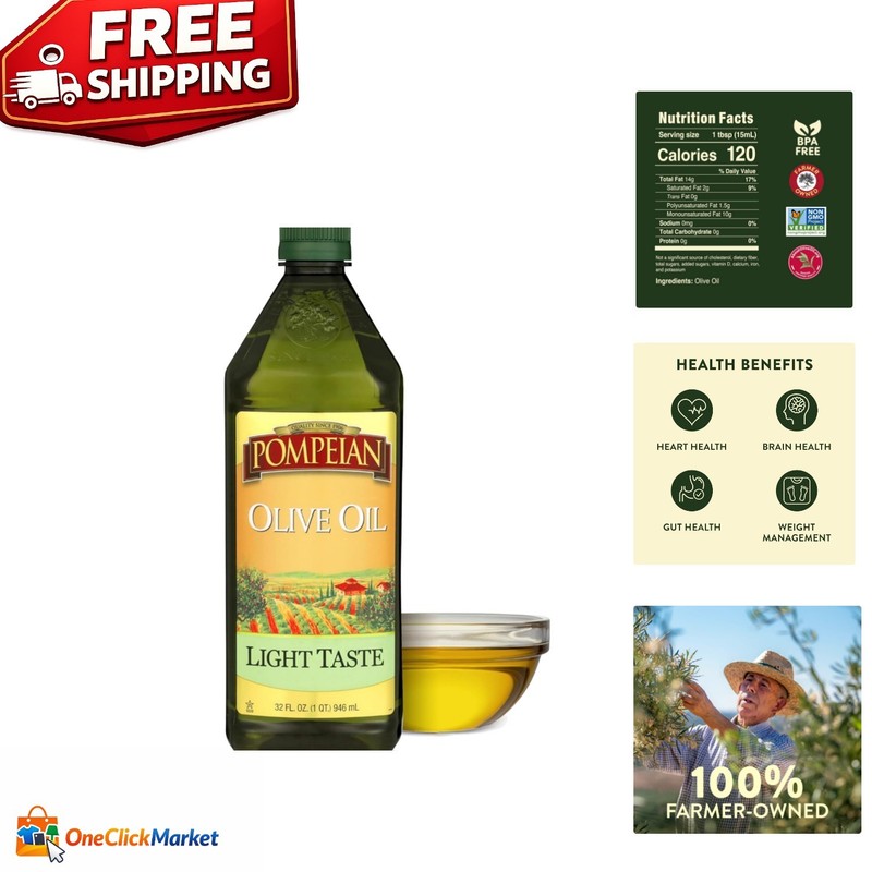 32 Fl Oz Light Taste Olive Oil for Frying & Sauteing – Cold Pressed