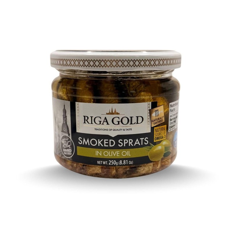 Riga Gold Smoked Sprats in Olive Oil, 250g (8.81 oz) – 8.81 Ounce (Pack of 1)