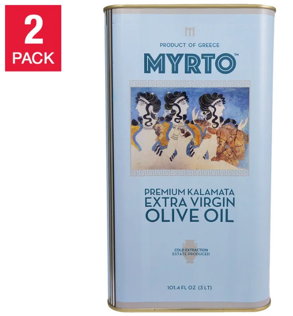 Myrtos Greek Extra Virgin Olive Oil 3L 2-Pack Greek Rich Pure Olive Oil Value Pa