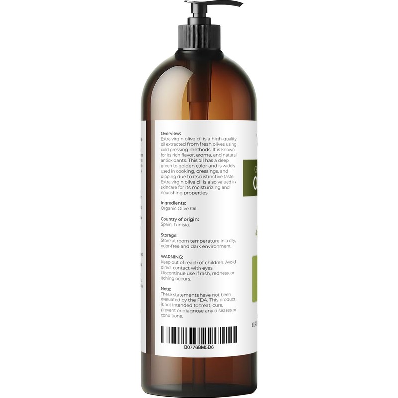 Velona USDA Certified Organic Olive Oil - 32 oz | Extra Virgin Cold Pressed Pure gallery