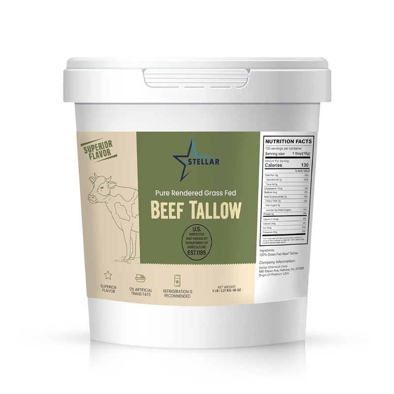 Beef Tallow – 100% Grass-Fed & Finished – Good for Cooking, Food Grade – 5 LBS