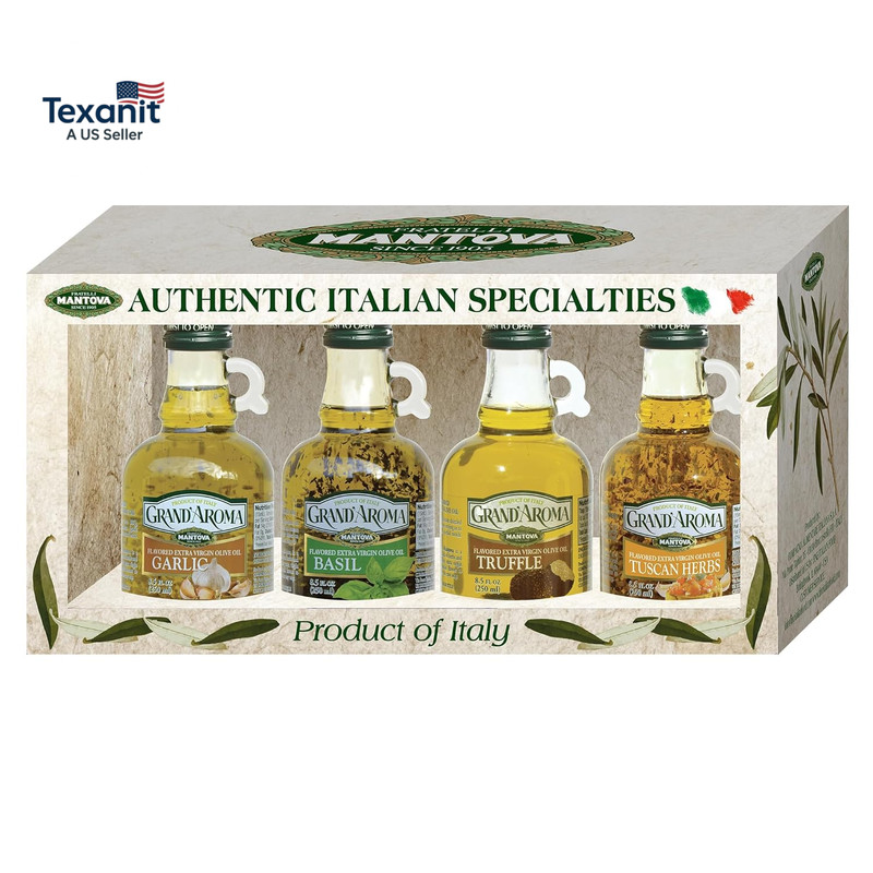 Grand’Aroma Flavored Extra Virgin Olive Oils, Variety Gift Set, Made in Italy, C