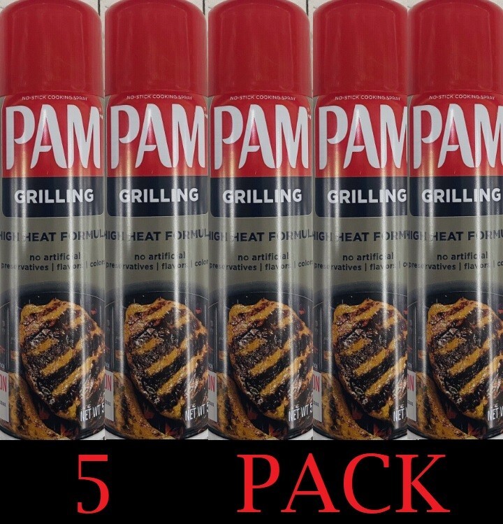 5x PAM HIGH HEAT FORMULA Grilling Cooking Spray Non Stick - 5 Oz Can - 5 PACK