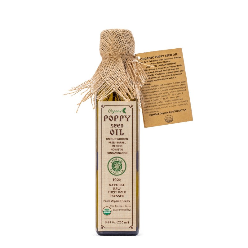 Certified Organic Cold-Pressed Poppy Seed Oil – 250 ml (8.45 oz) Freshly Pressed