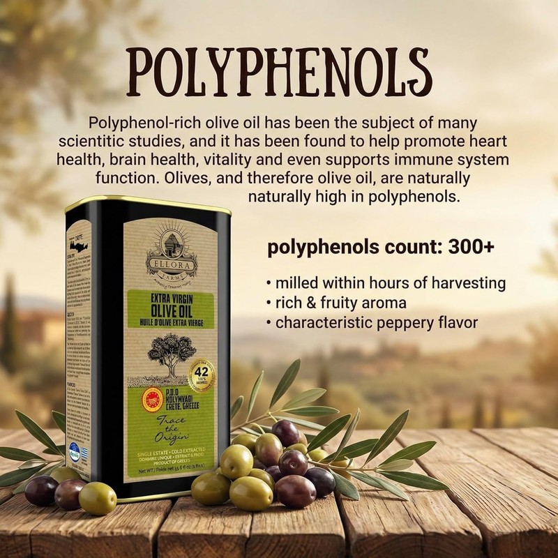 Gourmet Cold Pressed EVOO - Polyphenol Rich Extra Virgin Olive Oil, 33.8 Fl Oz gallery