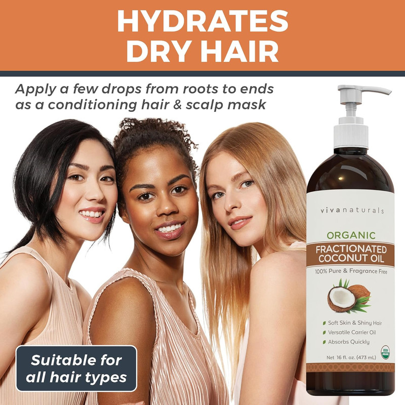 Organic Fractionated Coconut Oil, 16 Fl Oz – Skin & Hair Moisturizer, Massage Oi gallery