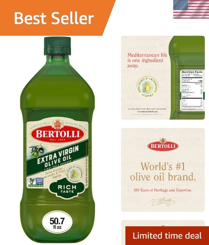 Non-GMO Extra Virgin Olive Oil 50.7 fl oz – Rich Flavor, Cold Pressed Excellence
