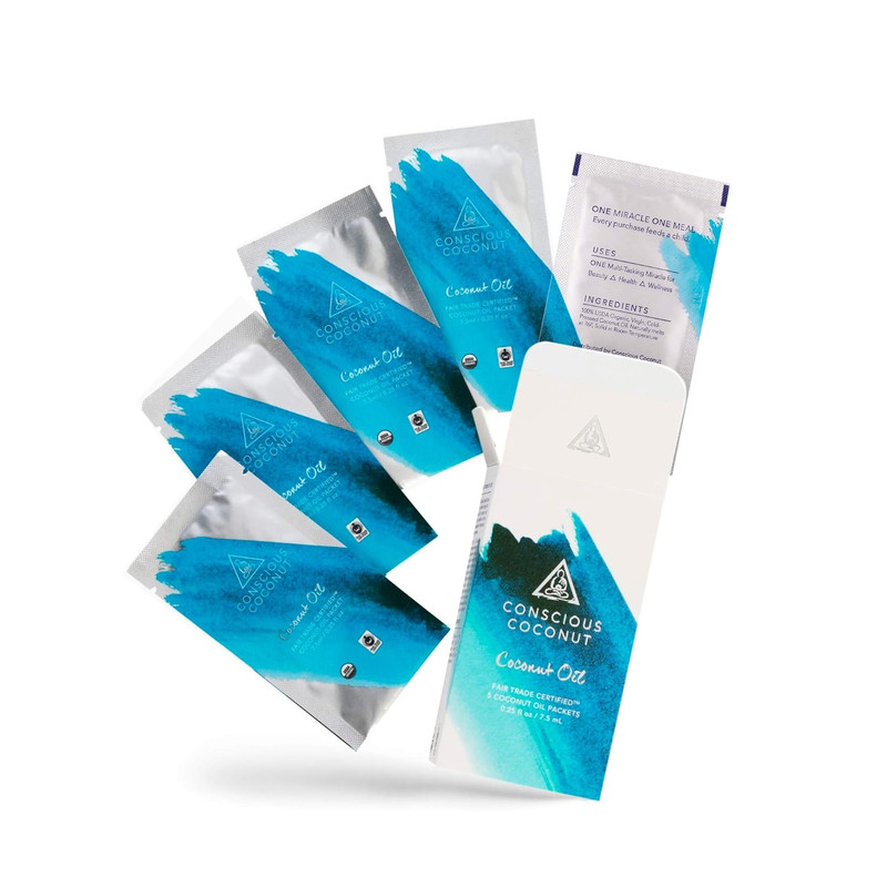 Conscious Coconut Organic Coconut Oil Packets – 5 Single-Use Travel Packets, Use