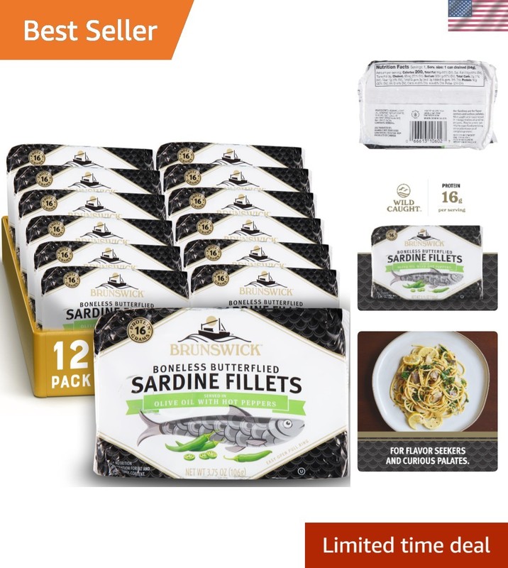 Culinary Delight: Sardines in Olive Oil with Hot Peppers – Wild Caught, 12 Cans