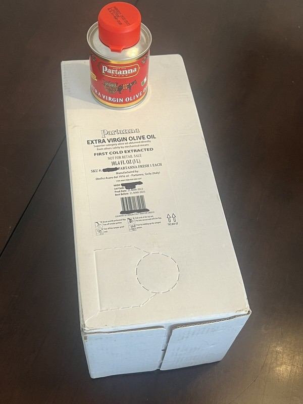 Starbucks Partanna Extra Virgin Olive Oil 3L Box With 3.4 OZ Full Tin included