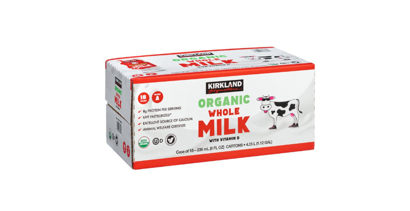Kirkland Signature Organic Whole Milk, 8 Fluid Ounce (Pack of 18)