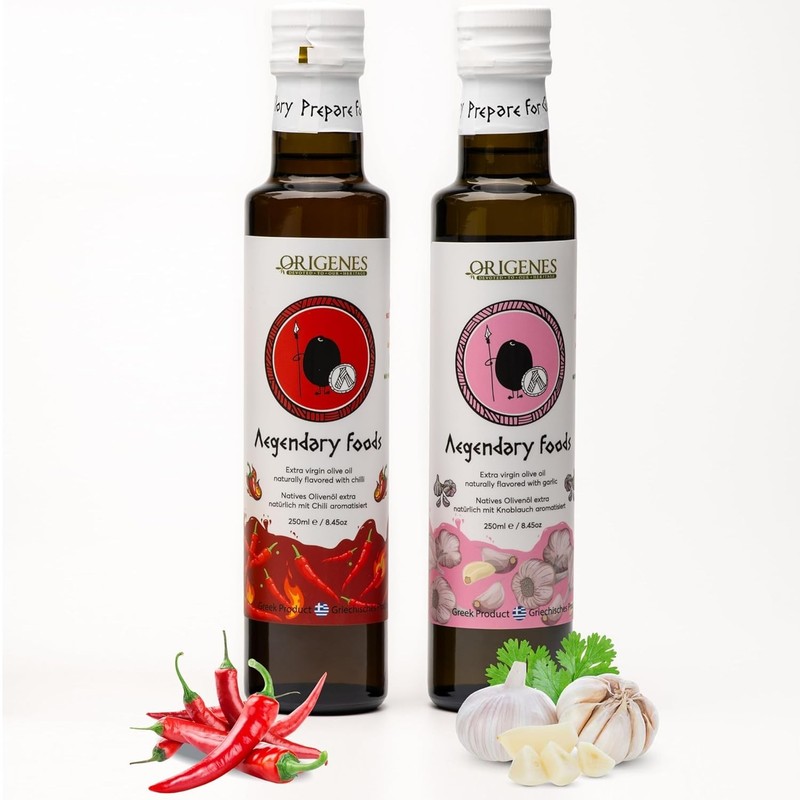 Pack of 2 Extra Virgin Flavored Olive Oil, 1 Bottle Garlic, 1 Bottle Chili In…