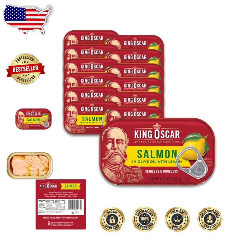 Farm-Raised Atlantic Salmon, 12pk, Skinless Boneless, Keto/Paleo, Lemon Flavor