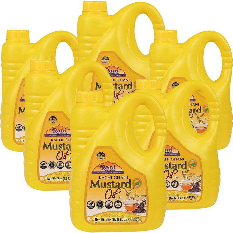 Rani Mustard Oil (Kachi Ghani) 67.6 Ounce (2 Liter) Pack of 6