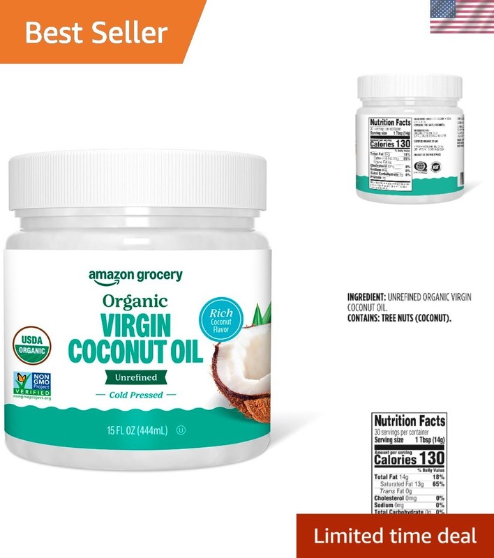 Pack of 1 Organic Virgin Coconut Oil - 15 Fl Oz, Rich Flavor for Gourmet Cooking