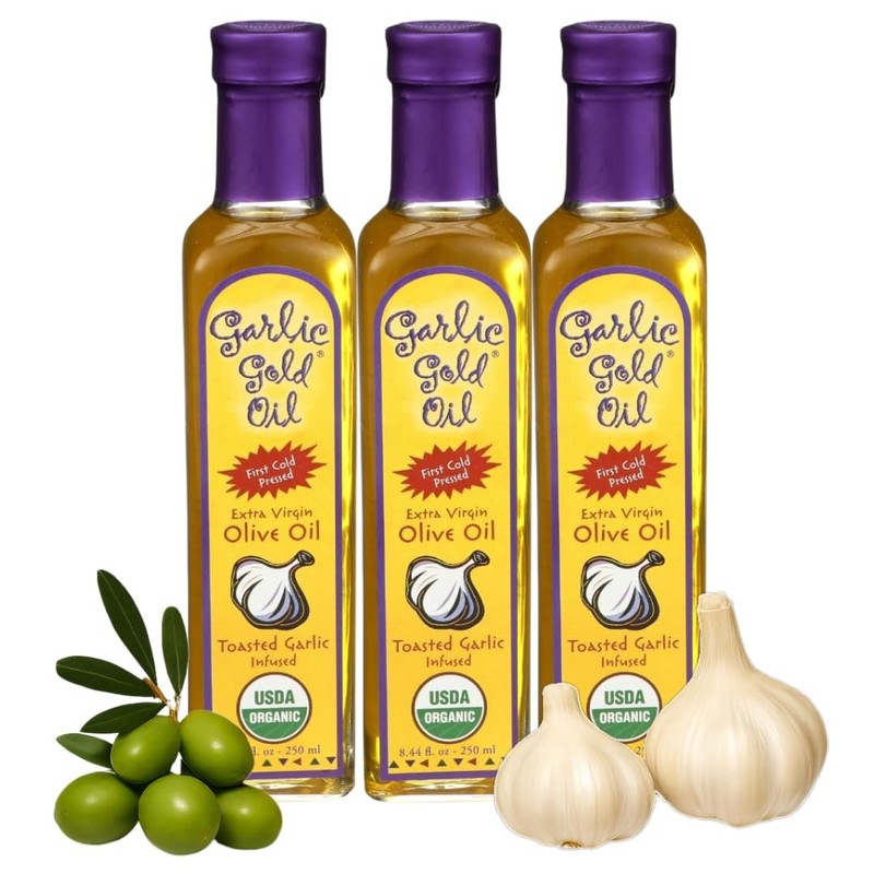 Garlic Gold Extra Virgin Olive Oil Infused with 8.44 Fl Oz (Pack of 3)