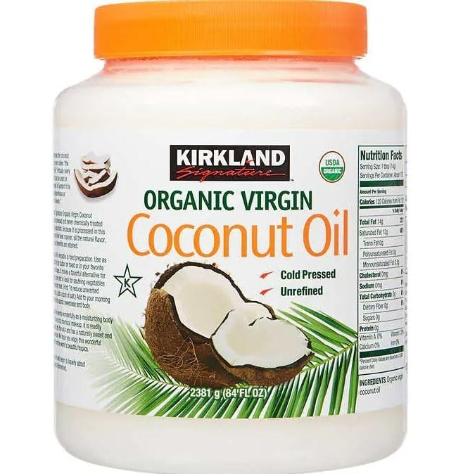 Kirkland 100% USDA Organic Coconut Oil Virgin Cold Pressed Unrefined, 84 FL OZ