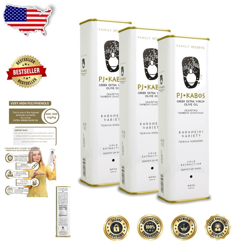 High Phenolic Greek EVOO Tins: 3x16.9oz, 2025/26 Harvest, Koroneiki, Kosher