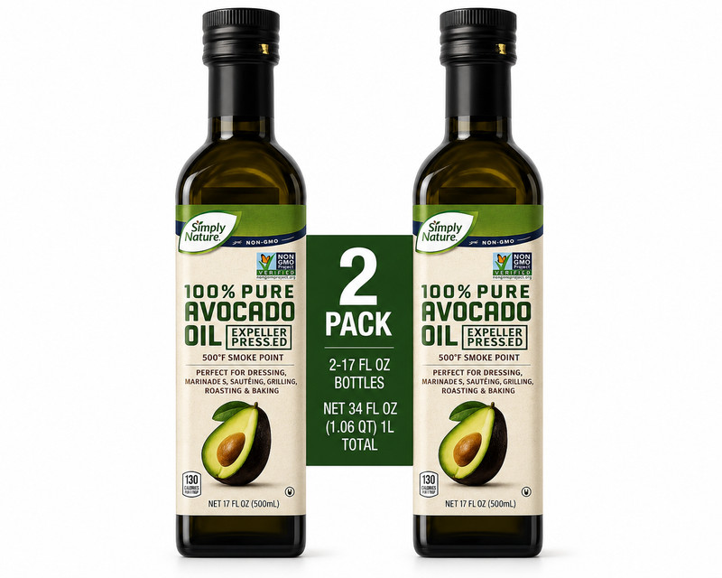 Simply Nature NON-GMO 100% Pure Avocado Oil Expeller Pressed 17fl oz (2 Bottles)