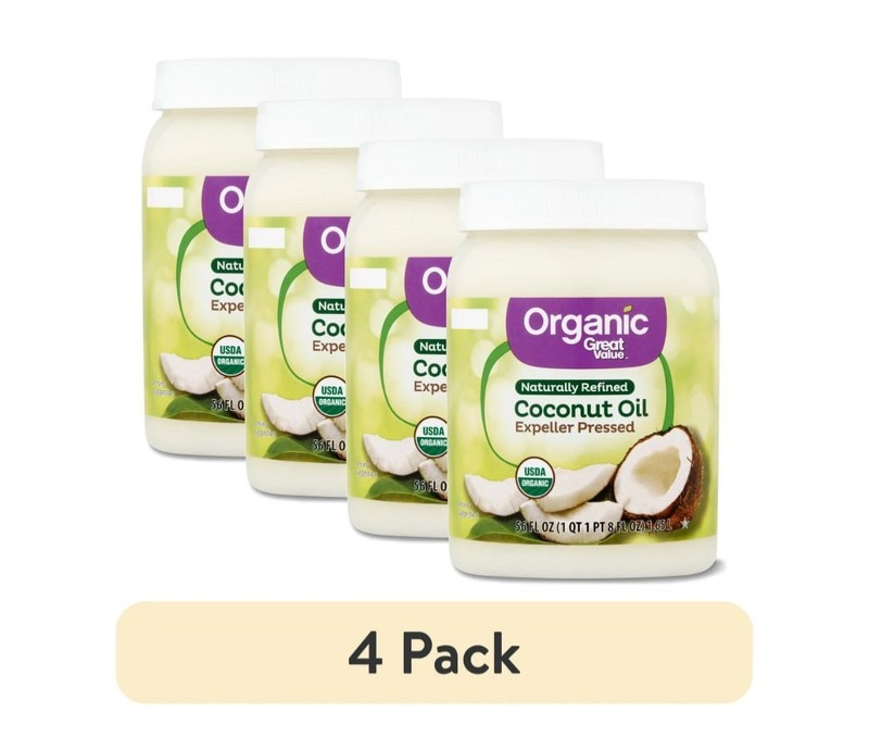 (4 Pack) Great Value Organic Naturally Refined Coconut Oil, 56 oz